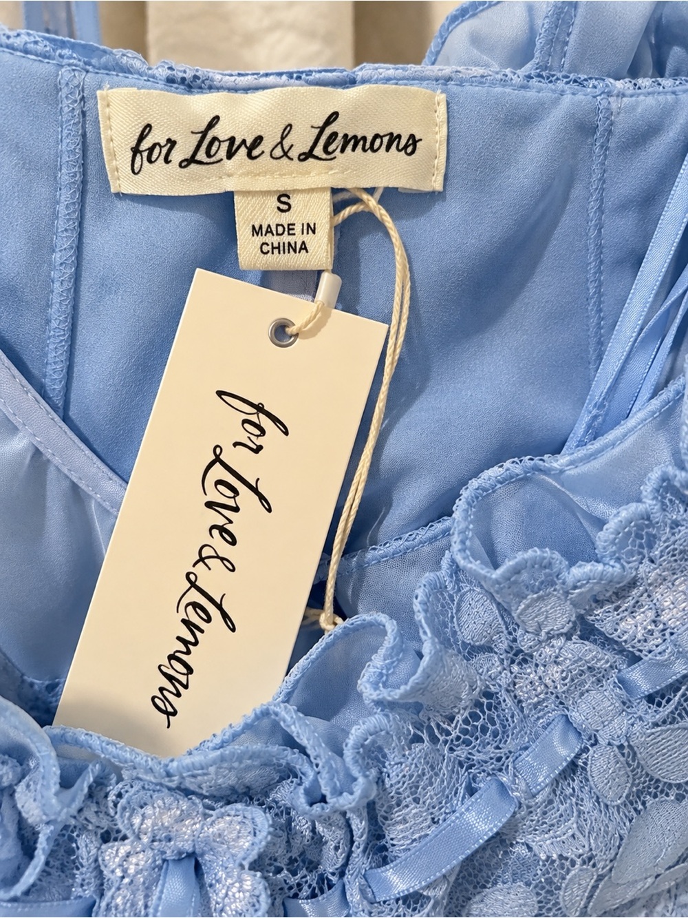 For Love & Lemons Blue Floral Lace Mini Dress Size S NWT - Picture 2 of 4